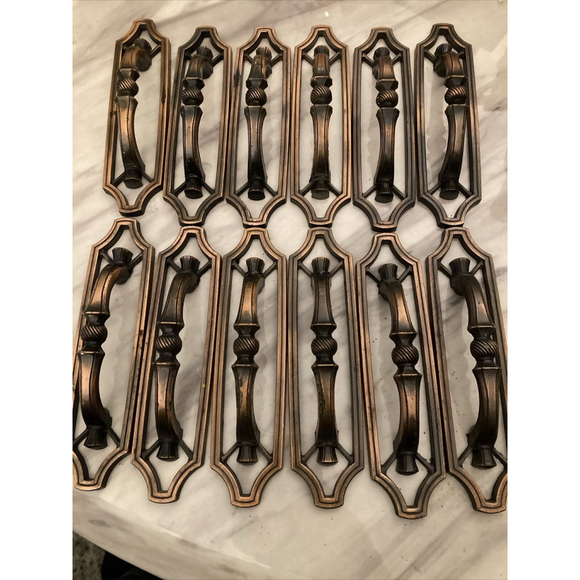 12Vintage 1973 Antique Brass Finish Drawer Pull Handles Arched Handle 3" Center - Picture 1 of 8